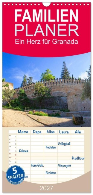 Familienplaner 2027 - Ein Herz für Granada mit 5 Spalten (Wandkalender, 21 x 45 cm) CALVENDO - Christa Kramer