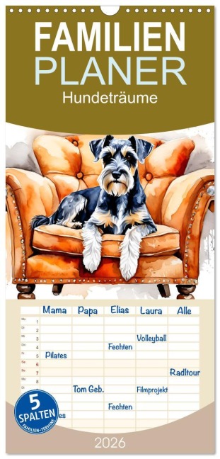 Familienplaner 2026 - Hundeträume mit 5 Spalten (Wandkalender, 21 x 45 cm) CALVENDO - Claudia Kleemann