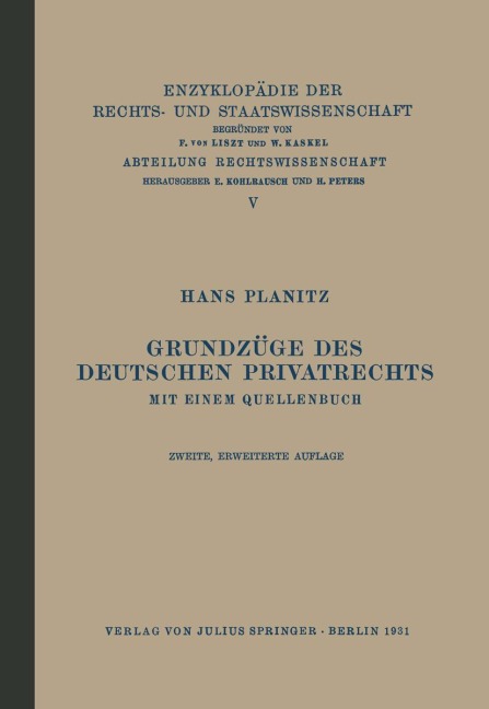 Grundzüge des Deutschen Privatrechts - Hans Planitz
