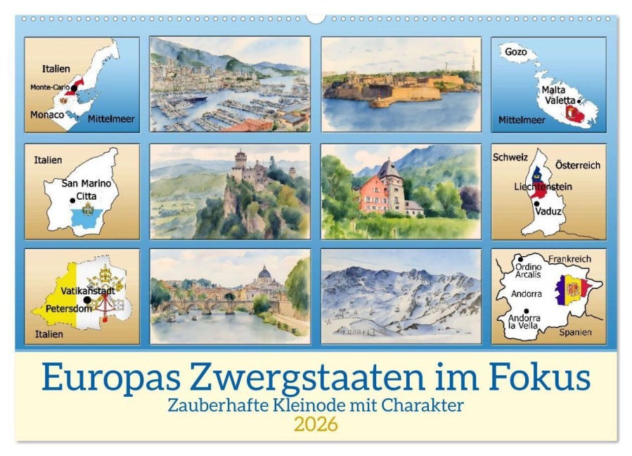 Europas Zwergstaaten im Fokus (Wandkalender 2026 DIN A2 quer), CALVENDO Monatskalender - Claudia Kleemann