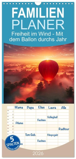 Familienplaner 2026 - Freiheit im Wind - Mit dem Ballon durchs Jahr mit 5 Spalten (Wandkalender, 21 x 45 cm) CALVENDO - Simone Wunderlich