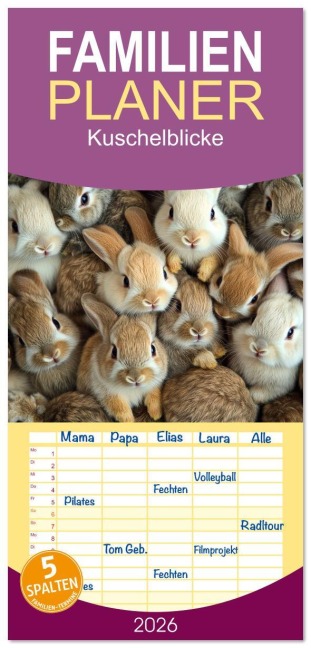 Familienplaner 2026 - Kuschelblicke mit 5 Spalten (Wandkalender, 21 x 45 cm) CALVENDO - Kerstin Waurick