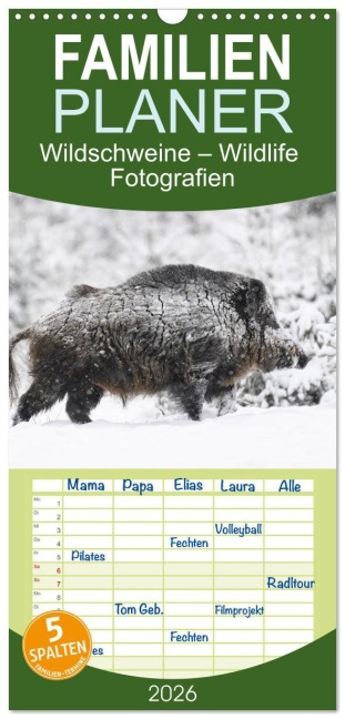 Familienplaner 2026 - Wildschweine - Wildlife Fotografien mit 5 Spalten (Wandkalender, 21 x 45 cm) CALVENDO - Michael Breuer