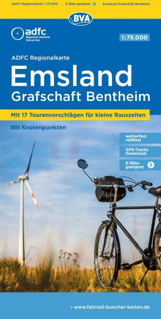 BVA ADFC Regionalkarte Emsland, Grafschaft Bentheim mit Knotenpunkten 1:75.000 - 