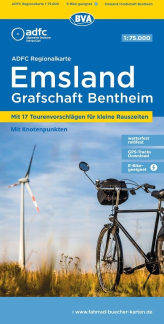 BVA ADFC Regionalkarte Emsland, Grafschaft Bentheim mit Knotenpunkten 1:75.000 - 