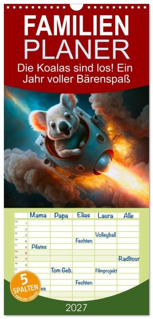 Familienplaner 2027 - Die Koalas sind los! Ein Jahr voller Bärenspaß mit 5 Spalten (Wandkalender, 21 x 45 cm) CALVENDO - Artefacti Artefacti