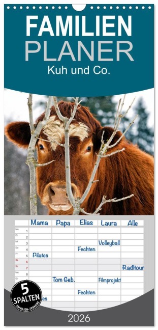 Familienplaner 2026 - Kuh und Co. mit 5 Spalten (Wandkalender, 21 x 45 cm) CALVENDO - E. Ehmke