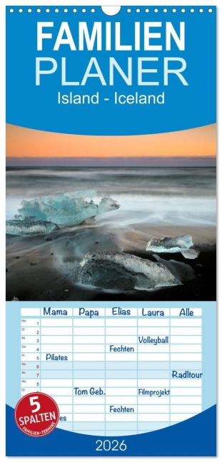 Familienplaner 2026 - Island - Iceland mit 5 Spalten (Wandkalender, 21 x 45 cm) CALVENDO - Rainer Grosskopf