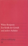 Cover-Bild zum Titel 'Zur Kritik der Gewalt und andere Aufsätze' von 'Walter Benjamin'