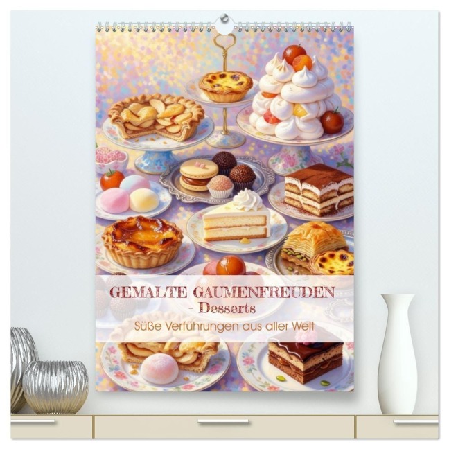 GEMALTE GAUMENFREUDEN - Desserts (hochwertiger Premium Wandkalender 2027 DIN A2 hoch), Kunstdruck in Hochglanz - Liam Blue