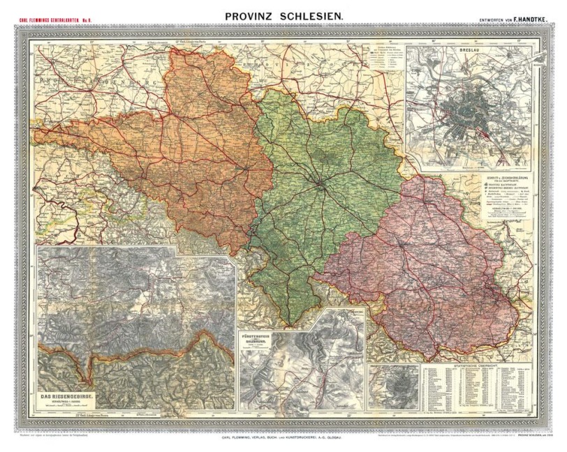 Historische Karte: Provinz SCHLESIEN im Deutschen Reich - um 1910 [gerollt] - Friedrich Handtke