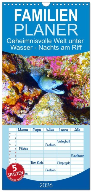 Familienplaner 2026 - Geheimnisvolle Welt unter Wasser - Nachts am Riff mit 5 Spalten (Wandkalender, 21 x 45 cm) CALVENDO - Andrea Hess