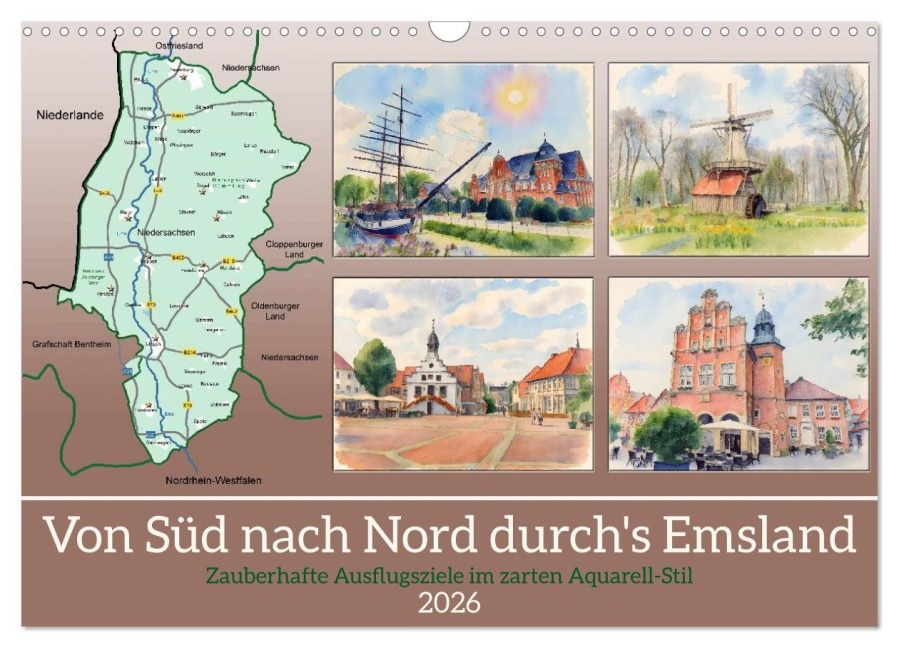 Von Süd nach Nord durch's Emsland (Wandkalender 2026 DIN A3 quer), CALVENDO Monatskalender - Claudia Kleemann