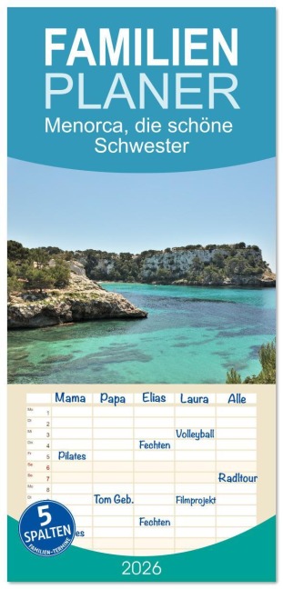 Familienplaner 2026 - Menorca, die schöne Schwester mit 5 Spalten (Wandkalender, 21 x 45 cm) CALVENDO - Ralf Mock