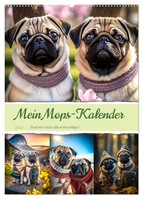 Mein Mops-Kalender (Wandkalender 2026 DIN A2 hoch), CALVENDO Monatskalender - Steffen Gierok-Latniak