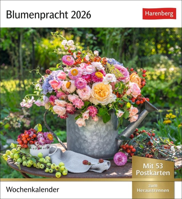 Blumenpracht Postkartenkalender 2026 - Wochenkalender mit 53 Postkarten - 