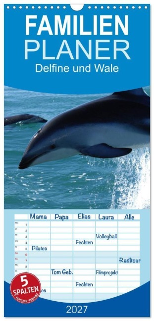 Familienplaner 2027 - Delfine und Wale mit 5 Spalten (Wandkalender, 21 x 45 cm) CALVENDO - Elisabeth Stanzer