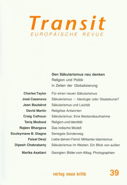 Transit 39. Europäische Revue - Charles Taylor, José Casanova, Faisal Devji