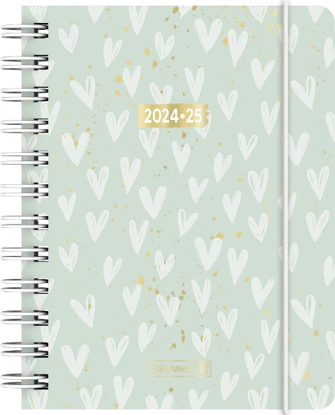 Schülerkalender 2024/2025 "Hearts", 1 Seite = 1 Tag, A6, 352 Seiten, mint - 