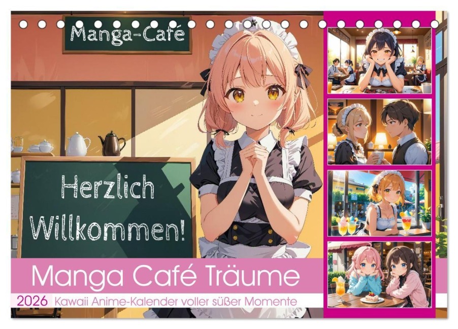 Manga Café Träume - Kawaii Anime-Kalender voller süßer Momente (Tischkalender 2026 DIN A5 quer), CALVENDO Monatskalender - Mb Fotografie