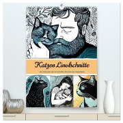 Cover-Bild zum Titel 'Katzen Linolschnitt - Der Kalender mit kunstvollen Porträts der Samtpfoten (hochwertiger Premium Wandkalender 2026 DIN A2 hoch), Kunstdruck in Hochglanz' von 'Anja Frost'