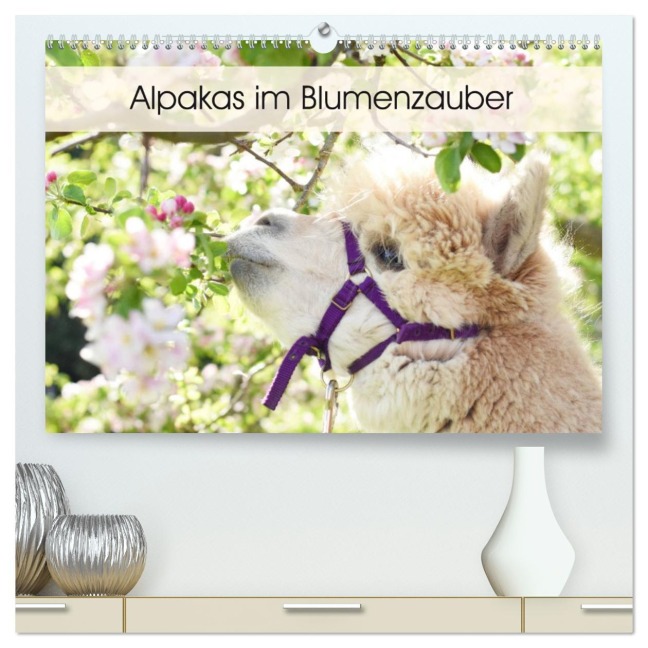 Alpakas im Blumenzauber (hochwertiger Premium Wandkalender 2026 DIN A2 quer), Kunstdruck in Hochglanz - Heidi Rentschler