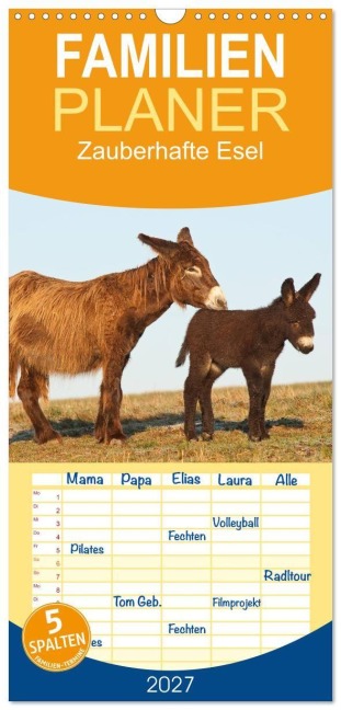 Familienplaner 2027 - Zauberhafte Esel mit 5 Spalten (Wandkalender, 21 x 45 cm) CALVENDO - Meike Bölts