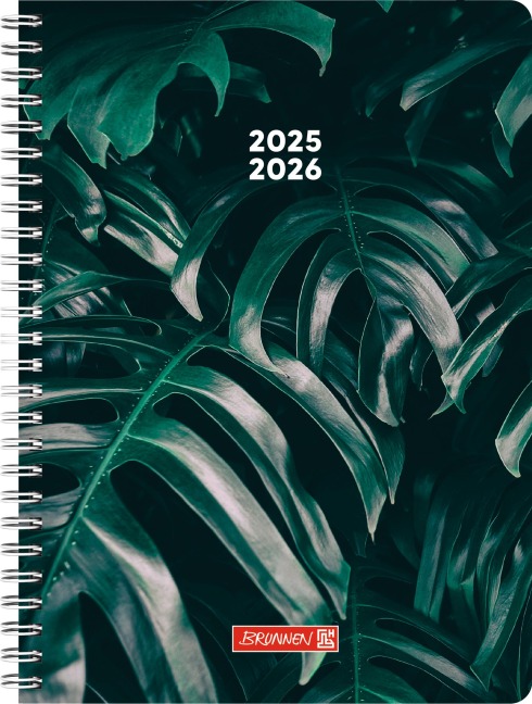 BRUNNEN Schülerkalender Style (2025/2026) "Monstera", 2 Seiten = 1 Woche, A5, 160 Seiten, PP-Umschlag, grün - 