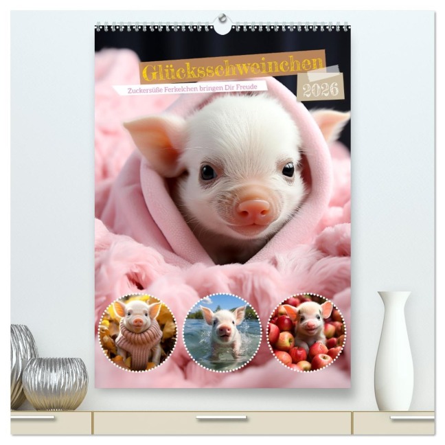 Glücksschweinchen (hochwertiger Premium Wandkalender 2026 DIN A2 hoch), Kunstdruck in Hochglanz - Cathrin Illgen