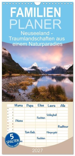 Familienplaner 2027 - Neuseeland - Traumlandschaften aus einem Naturparadies mit 5 Spalten (Wandkalender, 21 x 45 cm) CALVENDO - Matteo Colombo