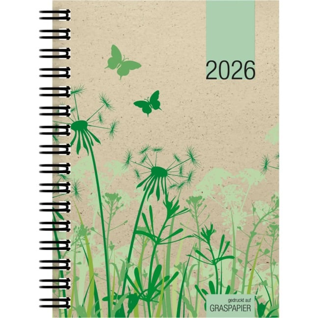Taschenkalender Graspapier 2026 - Bürokalender 10x14 cm - 1 Woche auf 2 Seiten - robuster Kartoneinband - Wochenkalender - Notizheft - 639-0640 - 