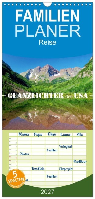 Familienplaner 2027 - Glanzlichter der USA mit 5 Spalten (Wandkalender, 21 x 45 cm) CALVENDO - Dirk Stamm