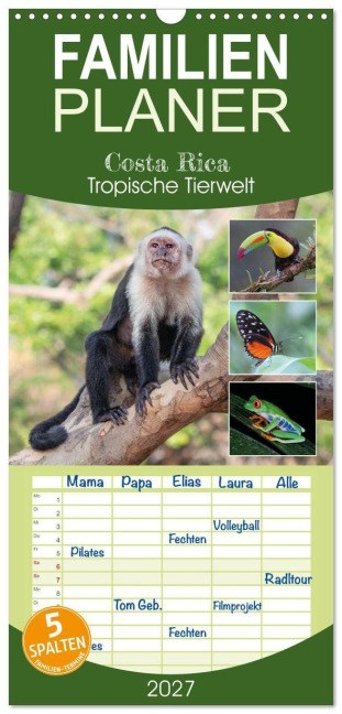 Familienplaner 2027 - Costa Rica - Tropische Tierwelt mit 5 Spalten (Wandkalender, 21 x 45 cm) CALVENDO - Kevin Eßer