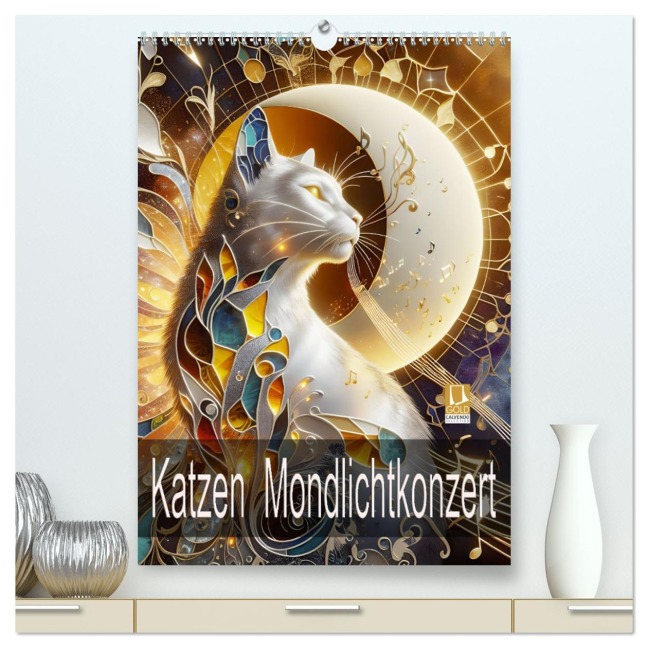 Katzen Mondlichtkonzert (hochwertiger Premium Wandkalender 2026 DIN A2 hoch), Kunstdruck in Hochglanz - Dusanka Djeric
