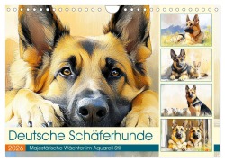 Cover-Bild zum Titel 'Deutsche Schäferhunde. Majestätische Wächter im Aquarell-Stil (Wandkalender 2026 DIN A4 quer), CALVENDO Monatskalender' von 'Rose Hurley'