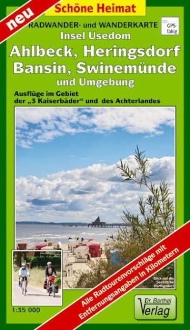 Insel Usedom, Ahlbeck, Heringsdorf, Bansin, Swinemünde und Umgebung 1 : 35 000 Radwander- und Wanderkarte - 