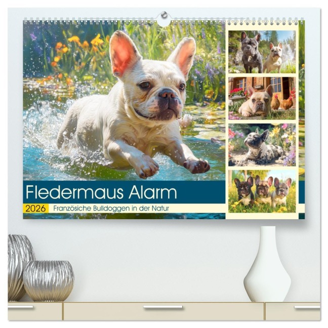 Fledermaus Alarm. Französiche Bulldoggen in der Natur (hochwertiger Premium Wandkalender 2026 DIN A2 quer), Kunstdruck in Hochglanz - Rose Hurley