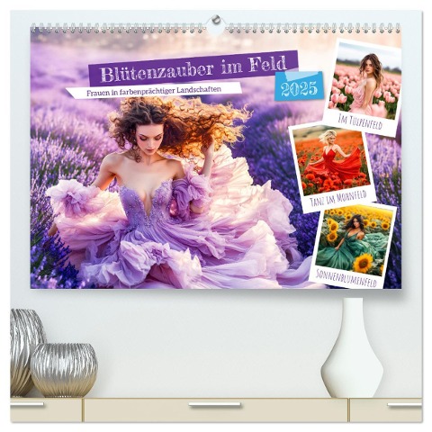 Blütenzauber im Feld - Frauen in farbenprächtiger Landschaften (hochwertiger Premium Wandkalender 2025 DIN A2 quer), Kunstdruck in Hochglanz - Anja Frost