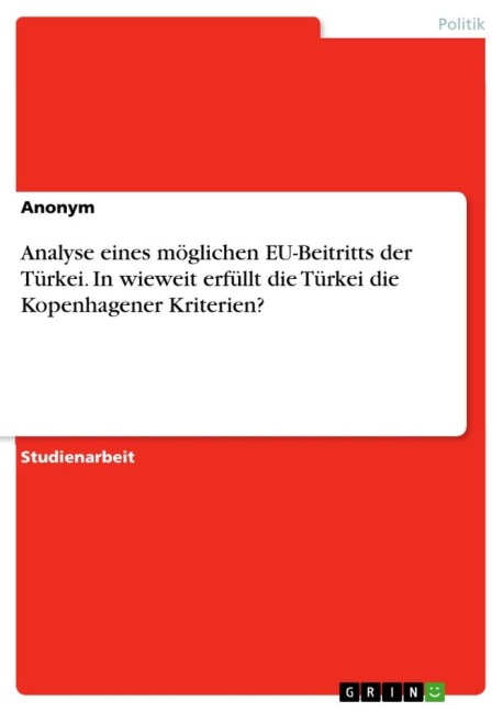 Analyse eines möglichen EU-Beitritts der Türkei. In wieweit erfüllt die Türkei die Kopenhagener Kriterien? - Anonymous