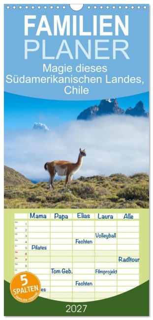 Familienplaner 2027 - Magie dieses Südamerikanischen Landes, Chile mit 5 Spalten (Wandkalender, 21 x 45 cm) CALVENDO - Christian Heeb