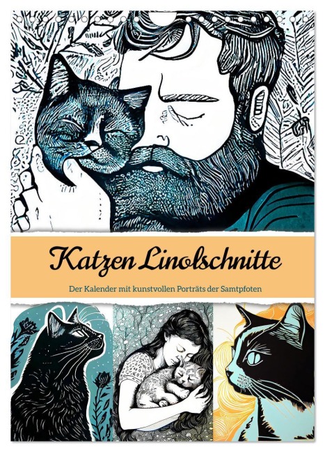 Katzen Linolschnitt - Der Kalender mit kunstvollen Porträts der Samtpfoten (Wandkalender 2026 DIN A4 hoch), CALVENDO Monatskalender - Anja Frost