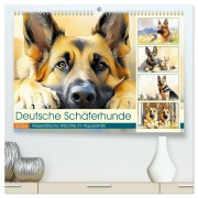 Cover-Bild zum Titel 'Deutsche Schäferhunde. Majestätische Wächter im Aquarell-Stil (hochwertiger Premium Wandkalender 2026 DIN A2 quer), Kunstdruck in Hochglanz' von 'Rose Hurley'