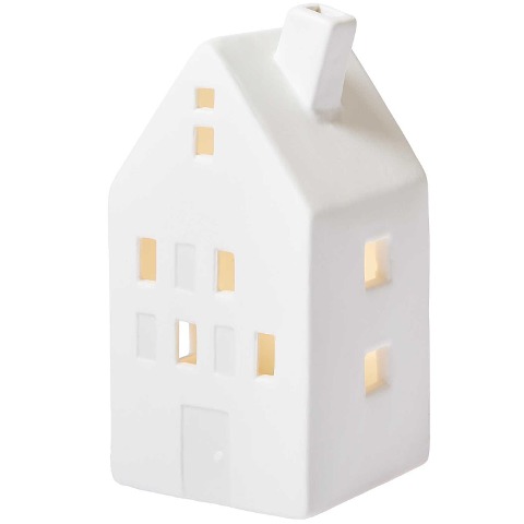 Haus Giebeldach Porzellan mit LED weiß 13x6,5x7cm - 