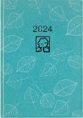 Taschenkalender türkis 2024 - Bürokalender 10,2x14,2 - 1 Tag auf 1 Seite - robuster Kartoneinband - Stundeneinteilung 7-19 Uhr - Blauer Engel - 610-0721 - 