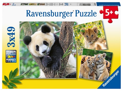 Ravensburger Kinderpuzzle - 05666 Panda, Tiger und Löwe - 3x49 Teile Puzzle für Kinder ab 5 Jahren - 
