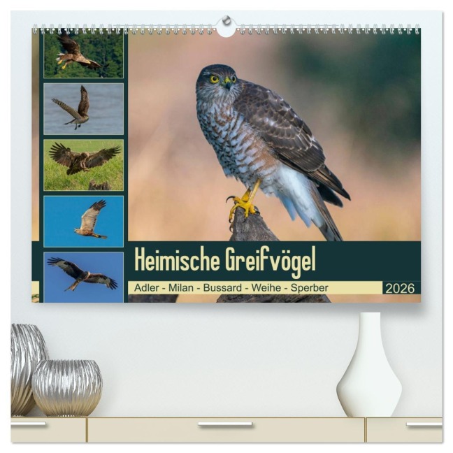 Heimische GREIFVÖGEL Adler Milan Bussard Weihe Sperber (hochwertiger Premium Wandkalender 2026 DIN A2 quer), Kunstdruck in Hochglanz - Arne Wünsche