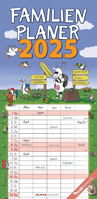 Familienplaner Happy 2025 - Familien-Timer 22x45 cm - mit Ferienterminen - 5 Spalten - Wand-Planer - mit vielen Zusatzinformationen - Alpha Edition - 