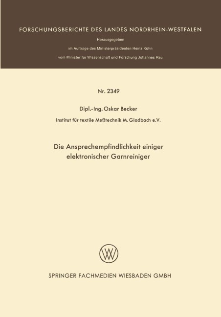 Die Ansprechempfindlichkeit einiger elektronischer Garnreiniger - Oskar Becker