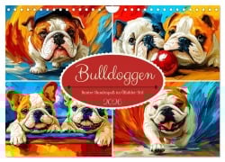 Cover-Bild zum Titel 'Bulldoggen. Bunter Hundespaß im Ölbilder-Stil (Wandkalender 2026 DIN A4 quer), CALVENDO Monatskalender' von 'Rose Hurley'