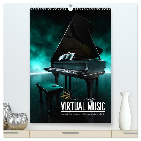 VIRTUAL MUSIC - Musikinstrumente in Hyperrealistischen Illustrationen (hochwertiger Premium Wandkalender 2024 DIN A2 hoch), Kunstdruck in Hochglanz - Gregor Hartmann